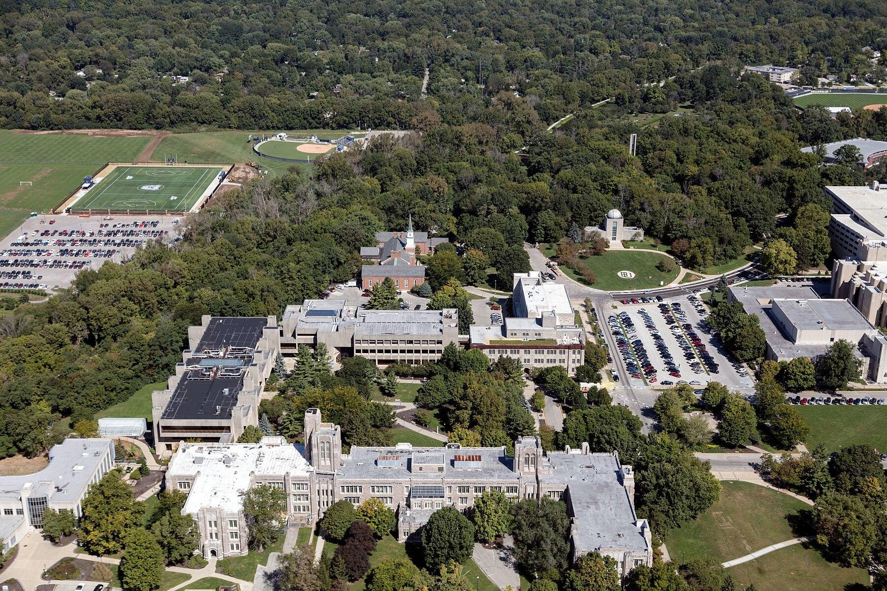 Aerial view of the Butler University campus in Indianapolis, Indiana