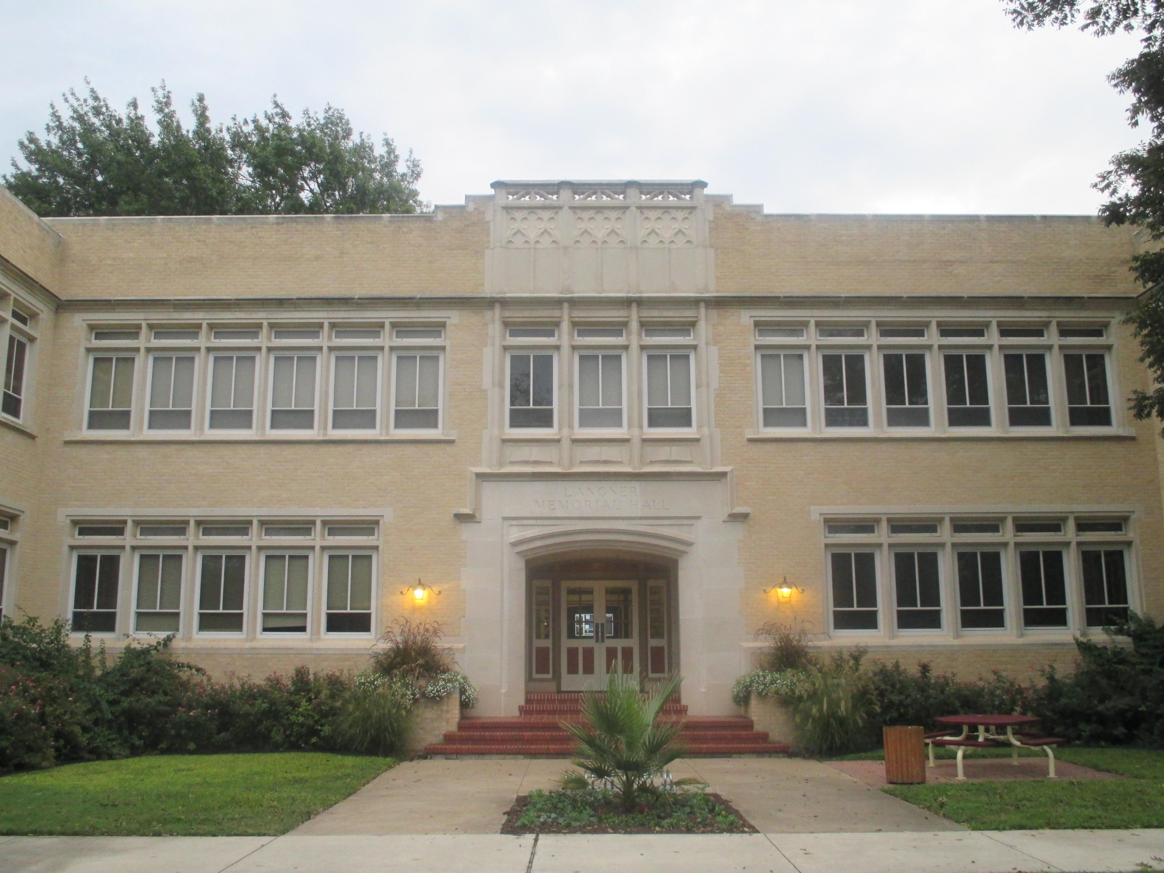 Langner Memorial Hall at Texas Lutheran University in Seguin houses classrooms and faculty offices for the social science and humanities departments, as well as the Mexican American Studies Center and the Fiedler Memorial Museum and outdoor geological garden.