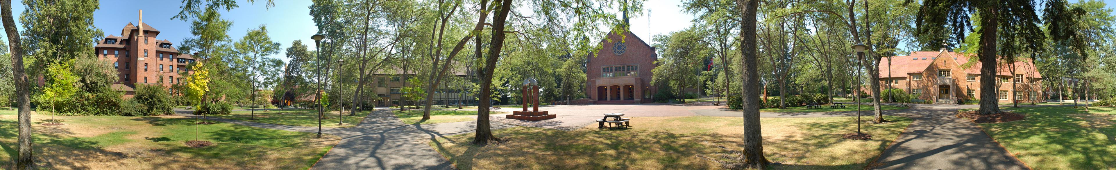 360° panorama Pacific Lutheran University's campus as seen on a summer afternoon. Photo by Gregg M. Erickson.