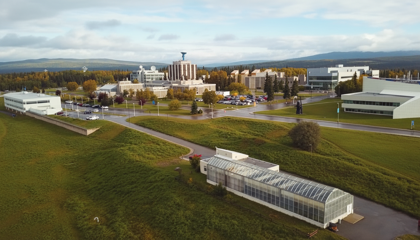 4K Drone Video of University of Alaska Fairbanks College Campus in Fairbanks, AK during Summer Day
