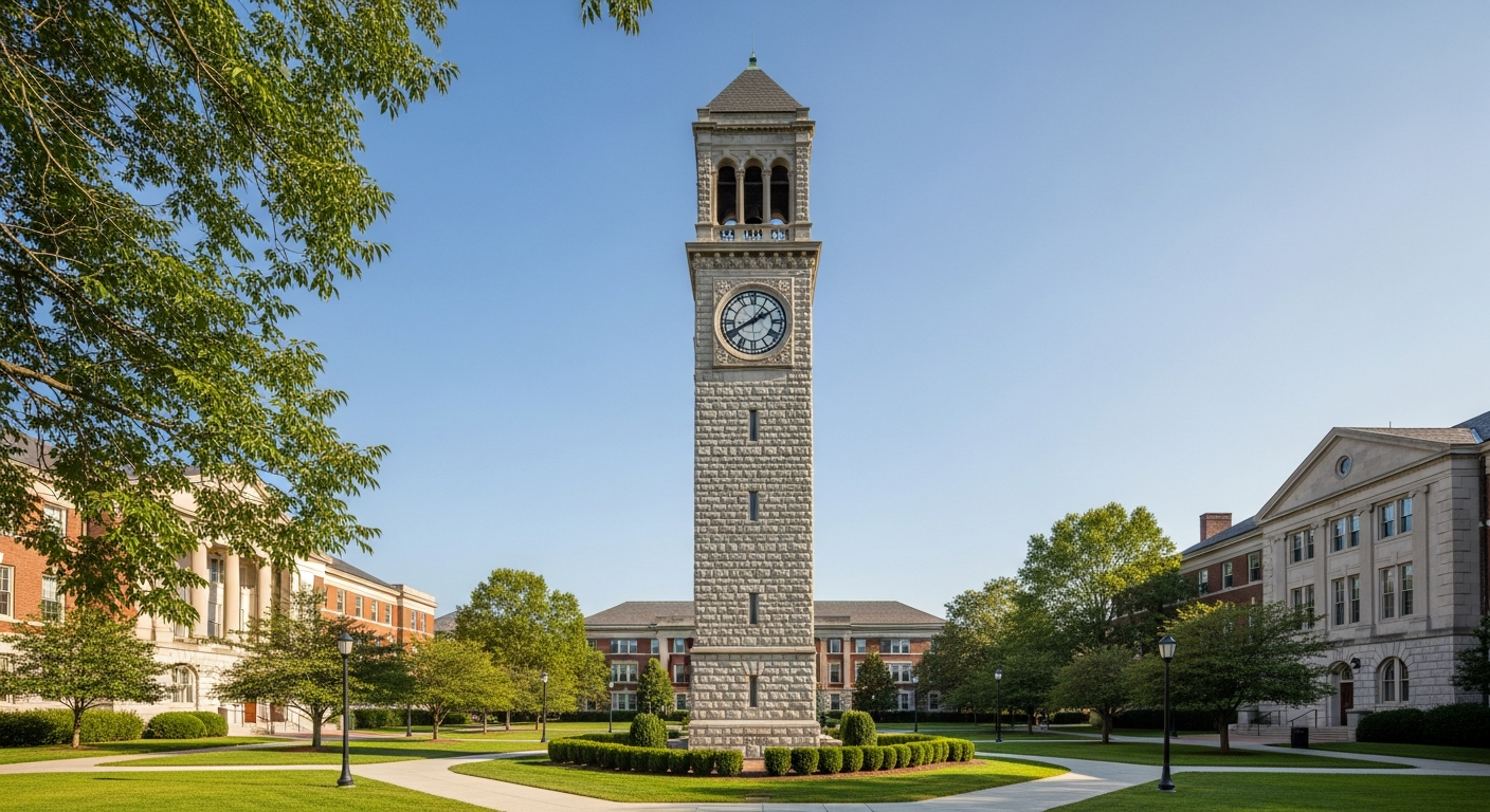 campus bell tower, clock tower, or landmark building