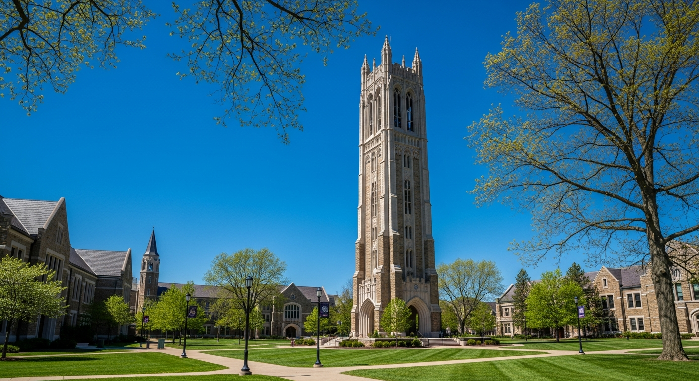 campus bell tower, clock tower, or landmark building