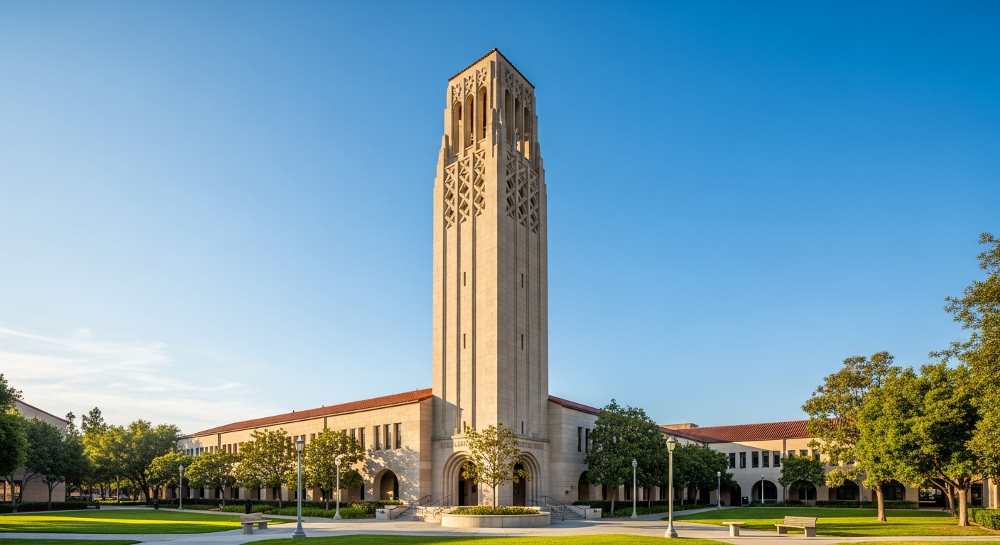 campus bell tower, clock tower, or landmark building