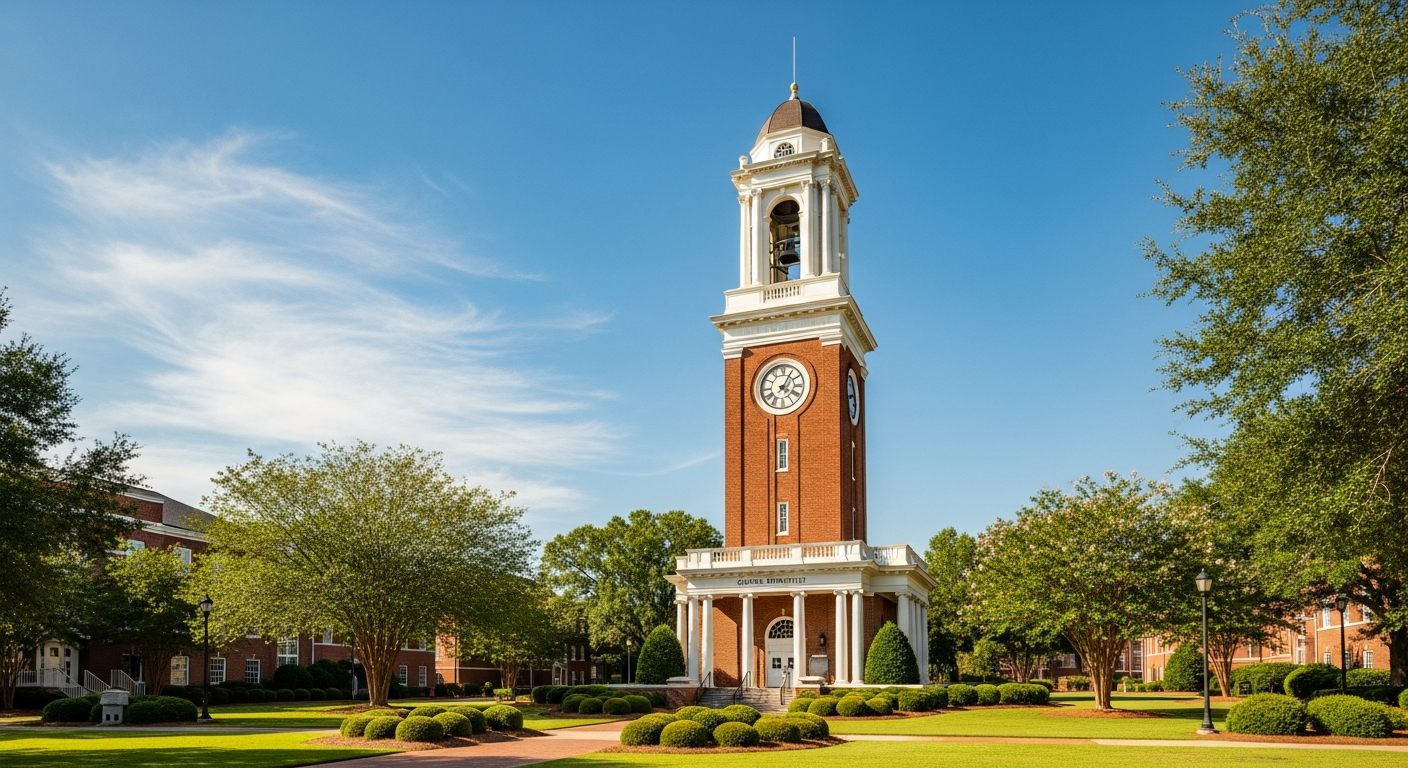 campus bell tower, clock tower, or landmark building