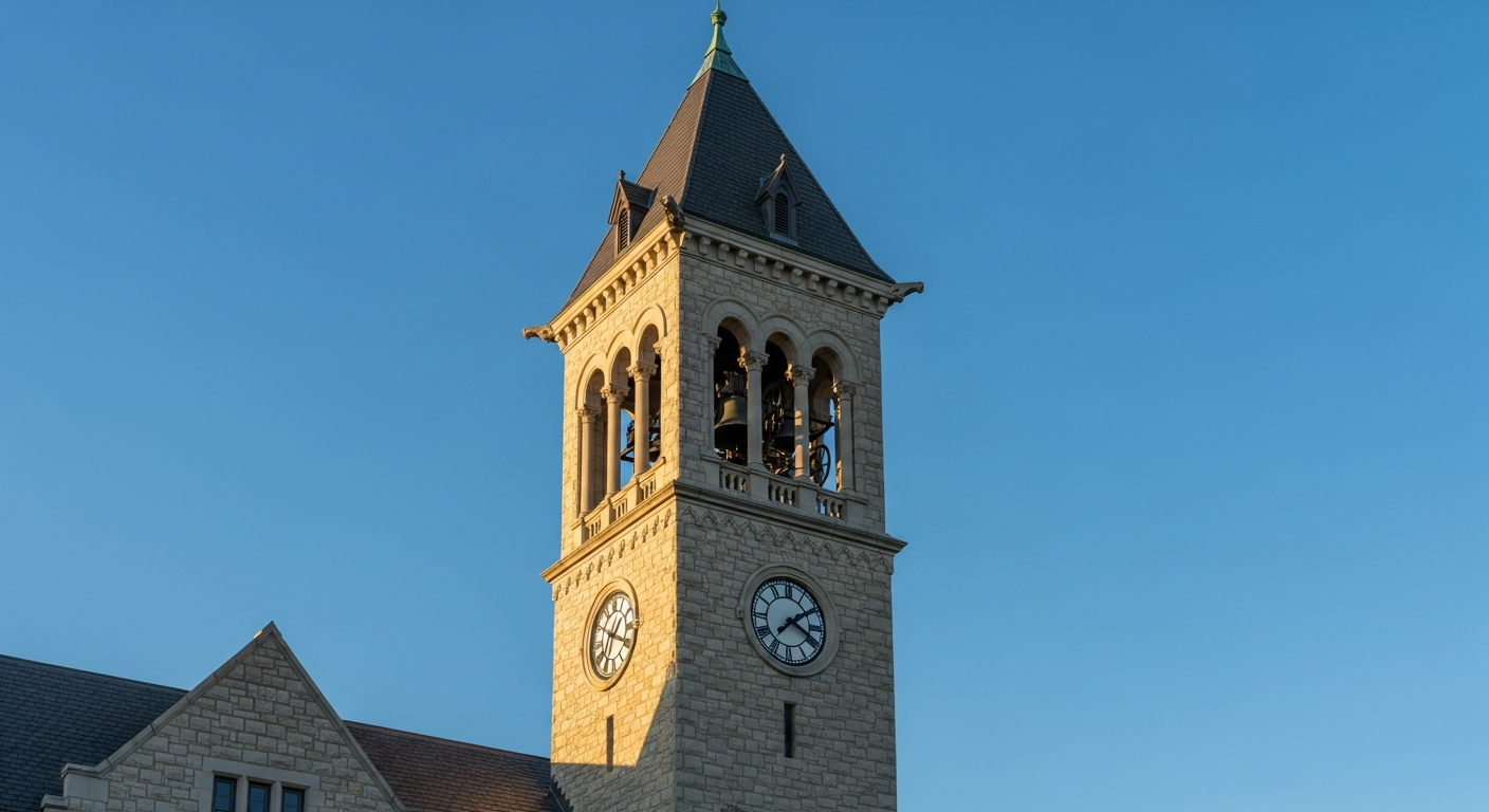 campus bell tower, clock tower, or landmark building