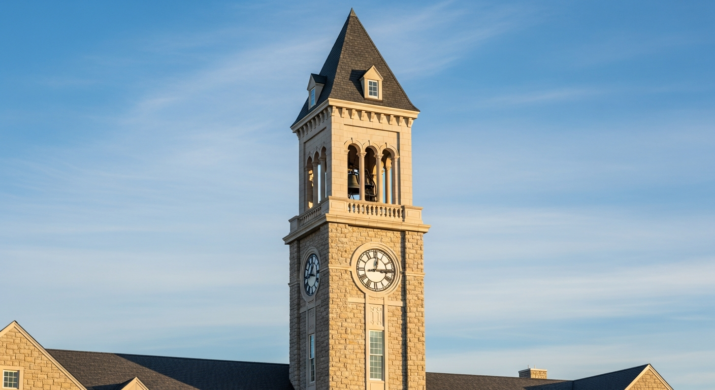 campus bell tower, clock tower, or landmark building
