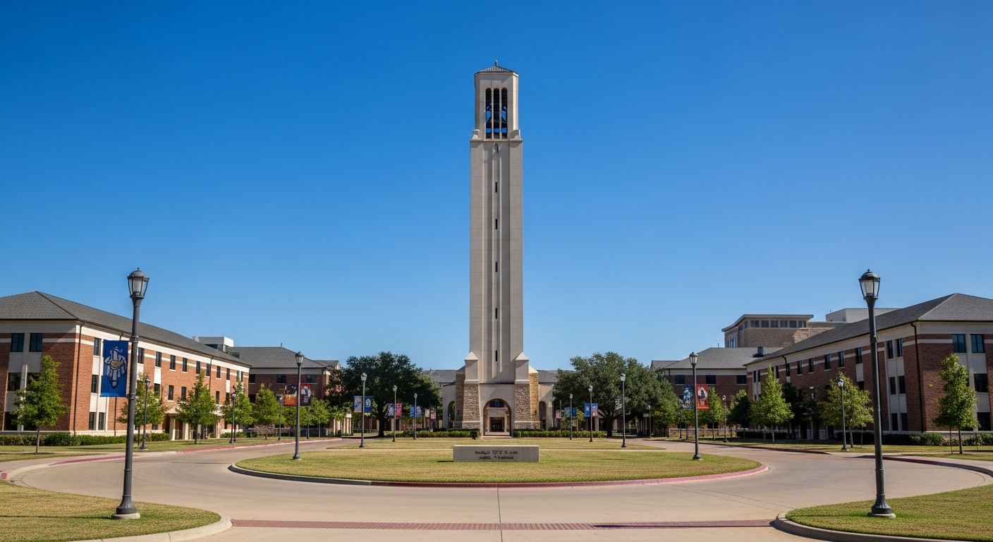 campus bell tower, clock tower, or landmark building