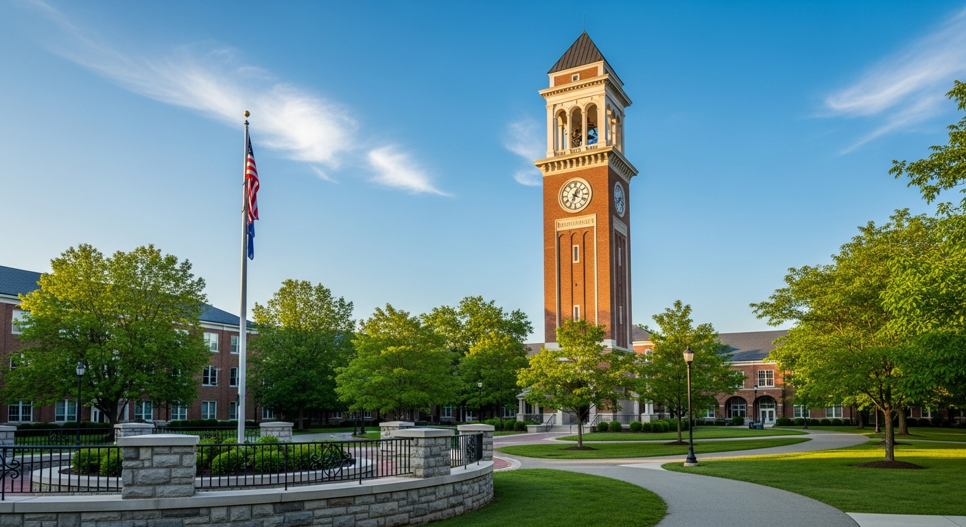 campus bell tower, clock tower, or landmark building