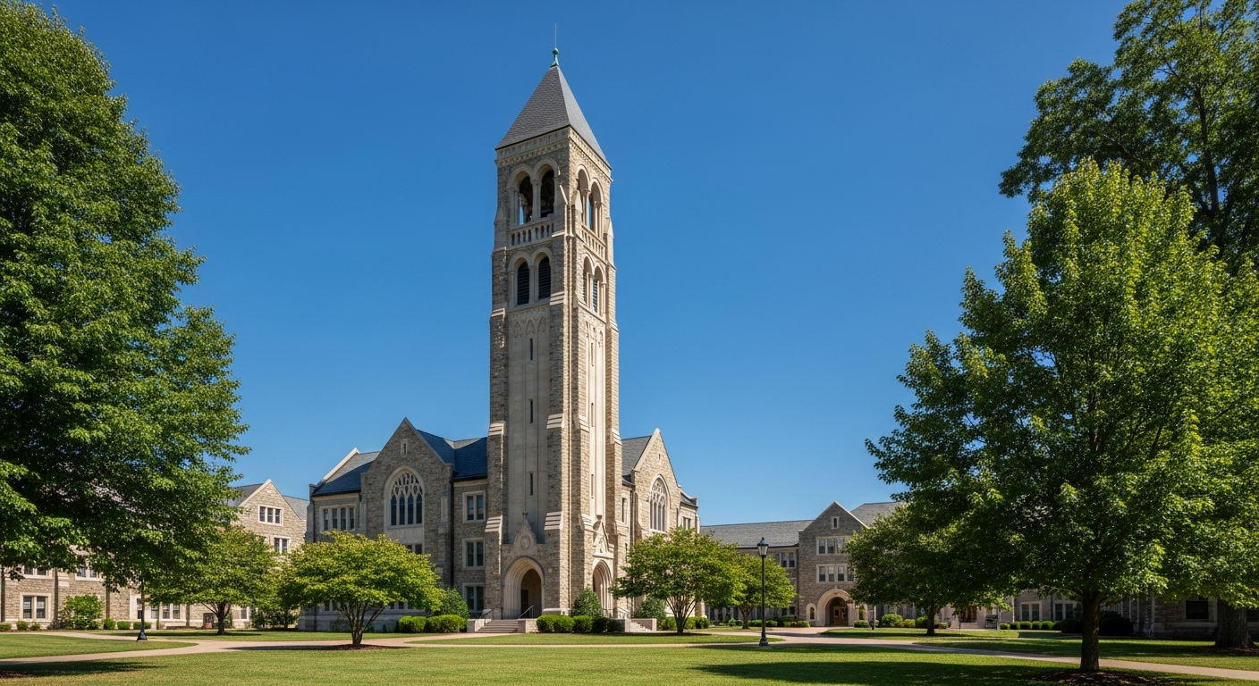 campus bell tower, clock tower, or landmark building