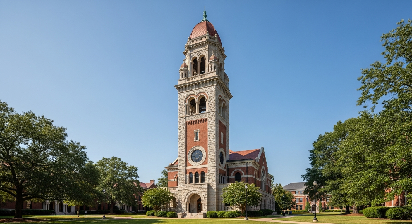 campus bell tower, clock tower, or landmark building