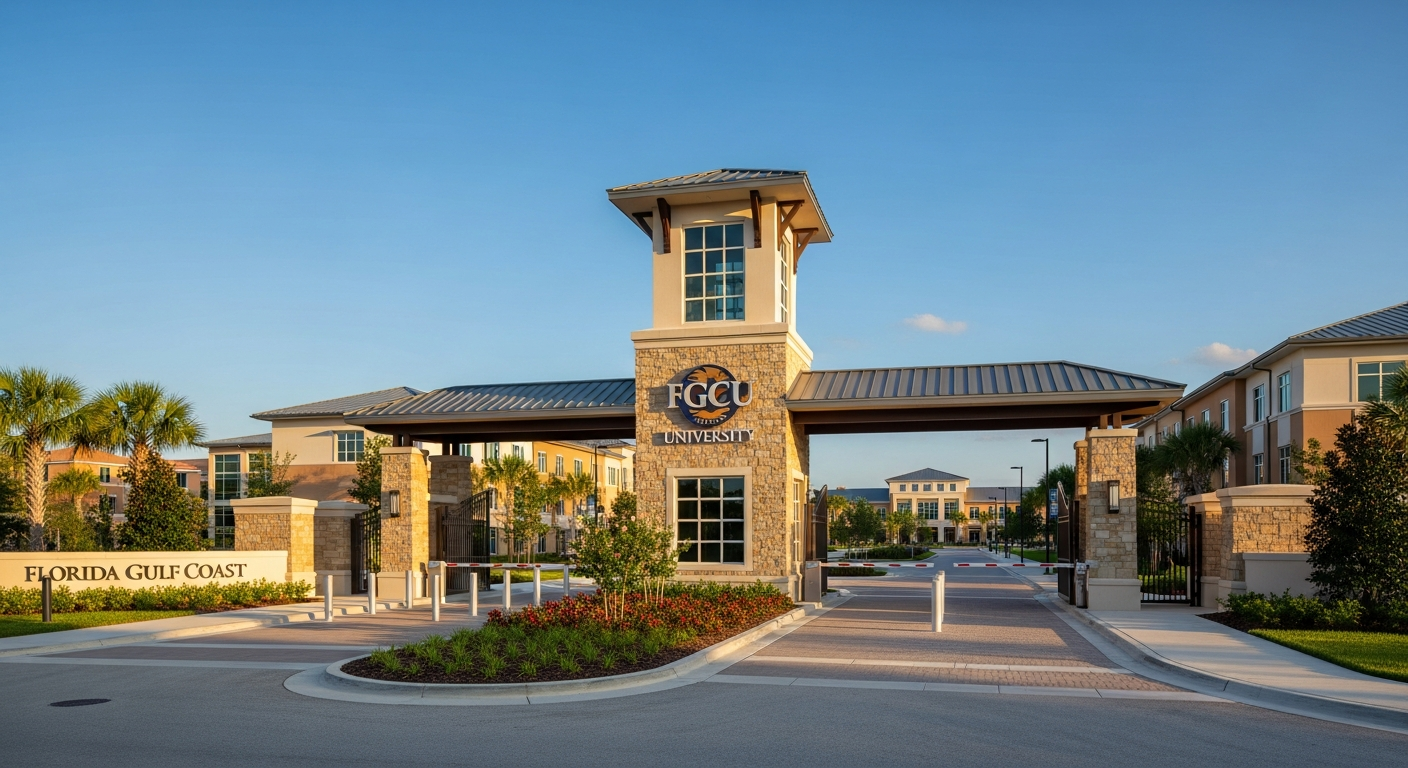 iconic campus entrance gate or sign