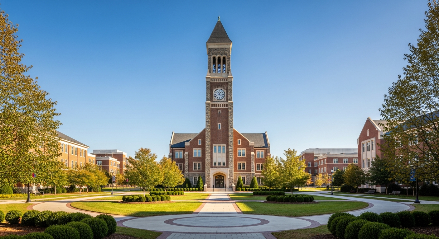 campus bell tower, clock tower, or landmark building