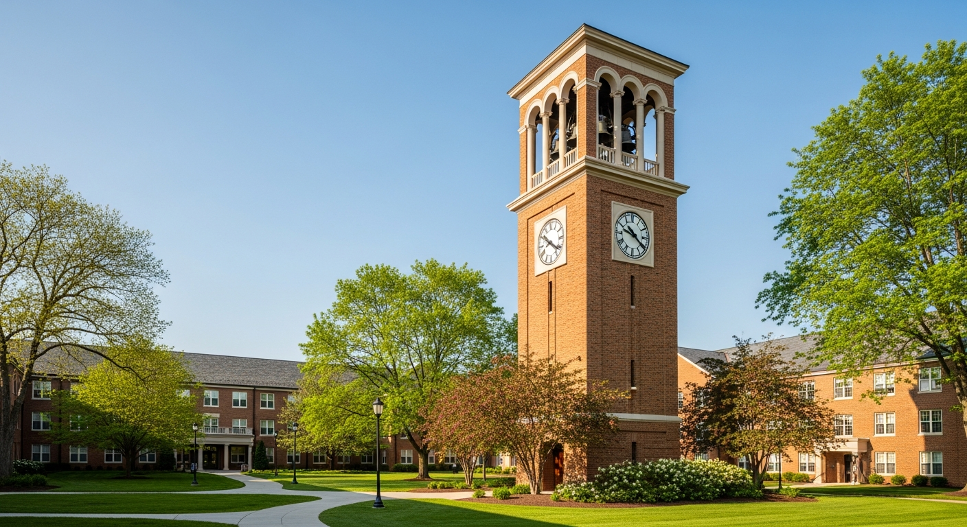 campus bell tower, clock tower, or landmark building