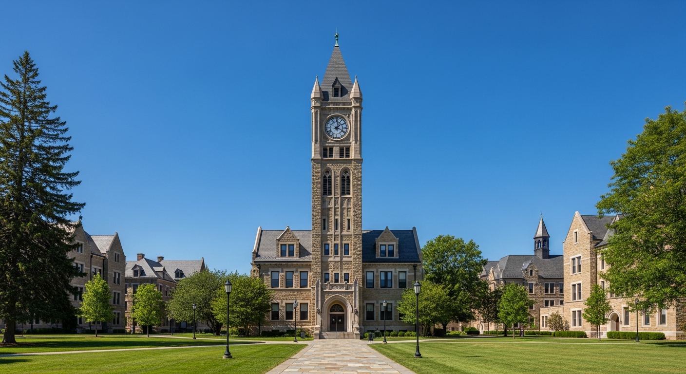 campus bell tower, clock tower, or landmark building