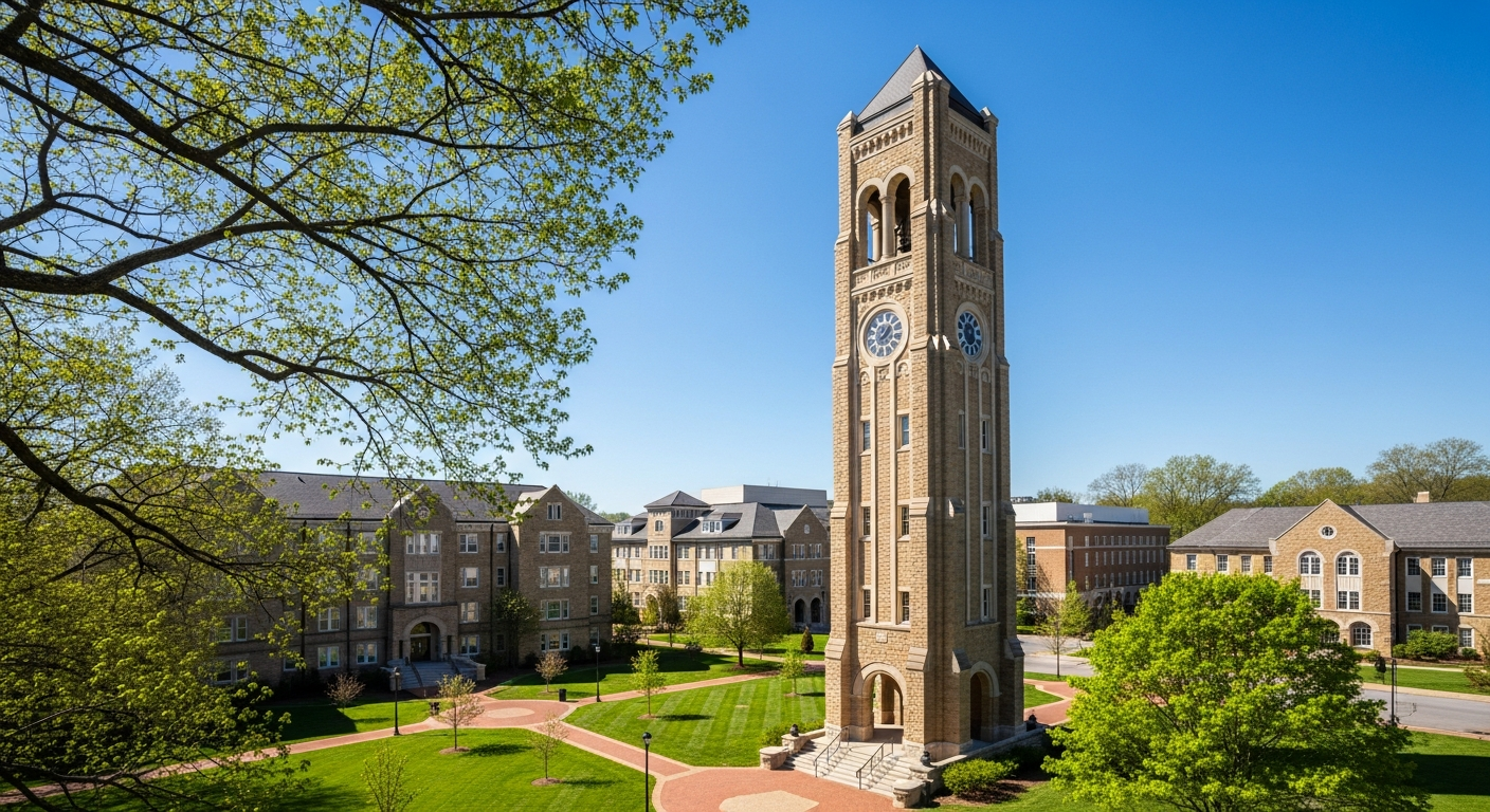 campus bell tower, clock tower, or landmark building