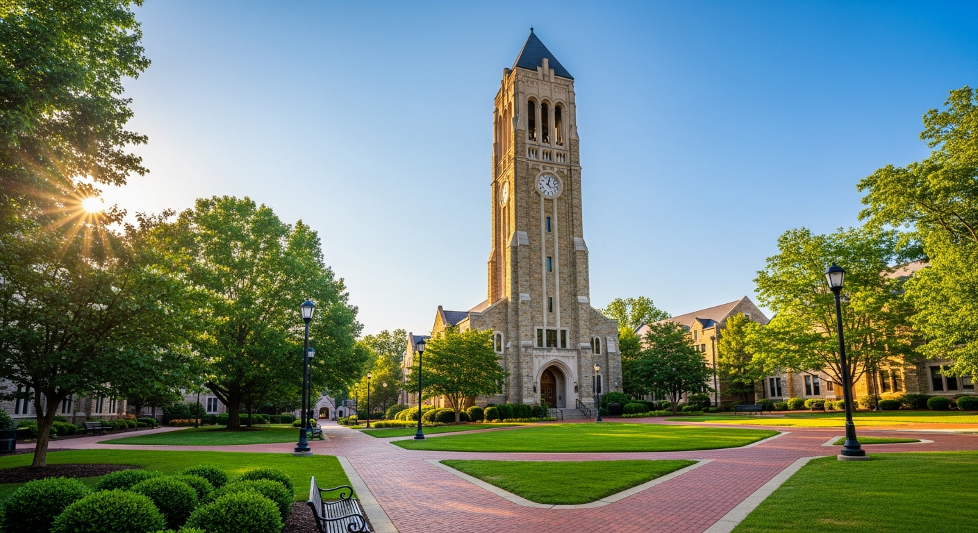 campus bell tower, clock tower, or landmark building