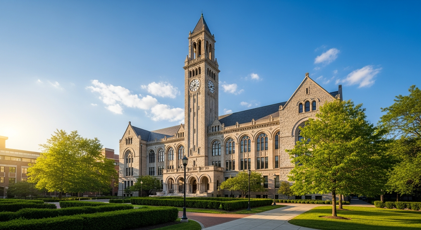campus bell tower, clock tower, or landmark building