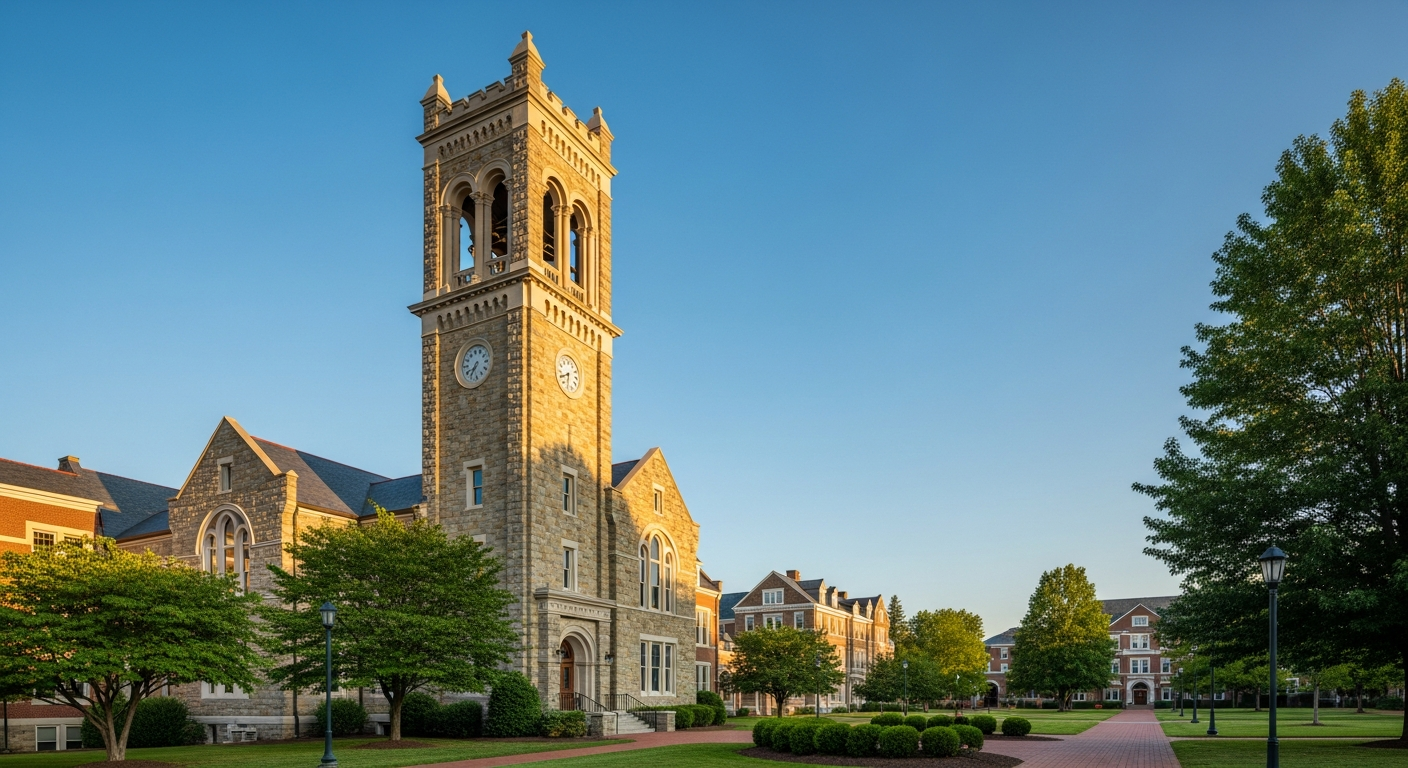 campus bell tower, clock tower, or landmark building