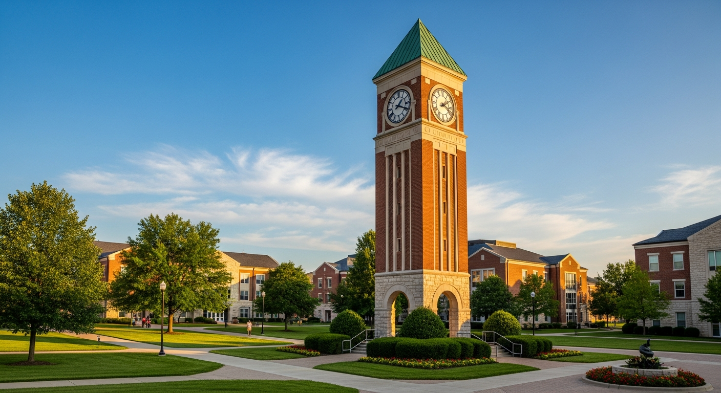 campus bell tower, clock tower, or landmark building