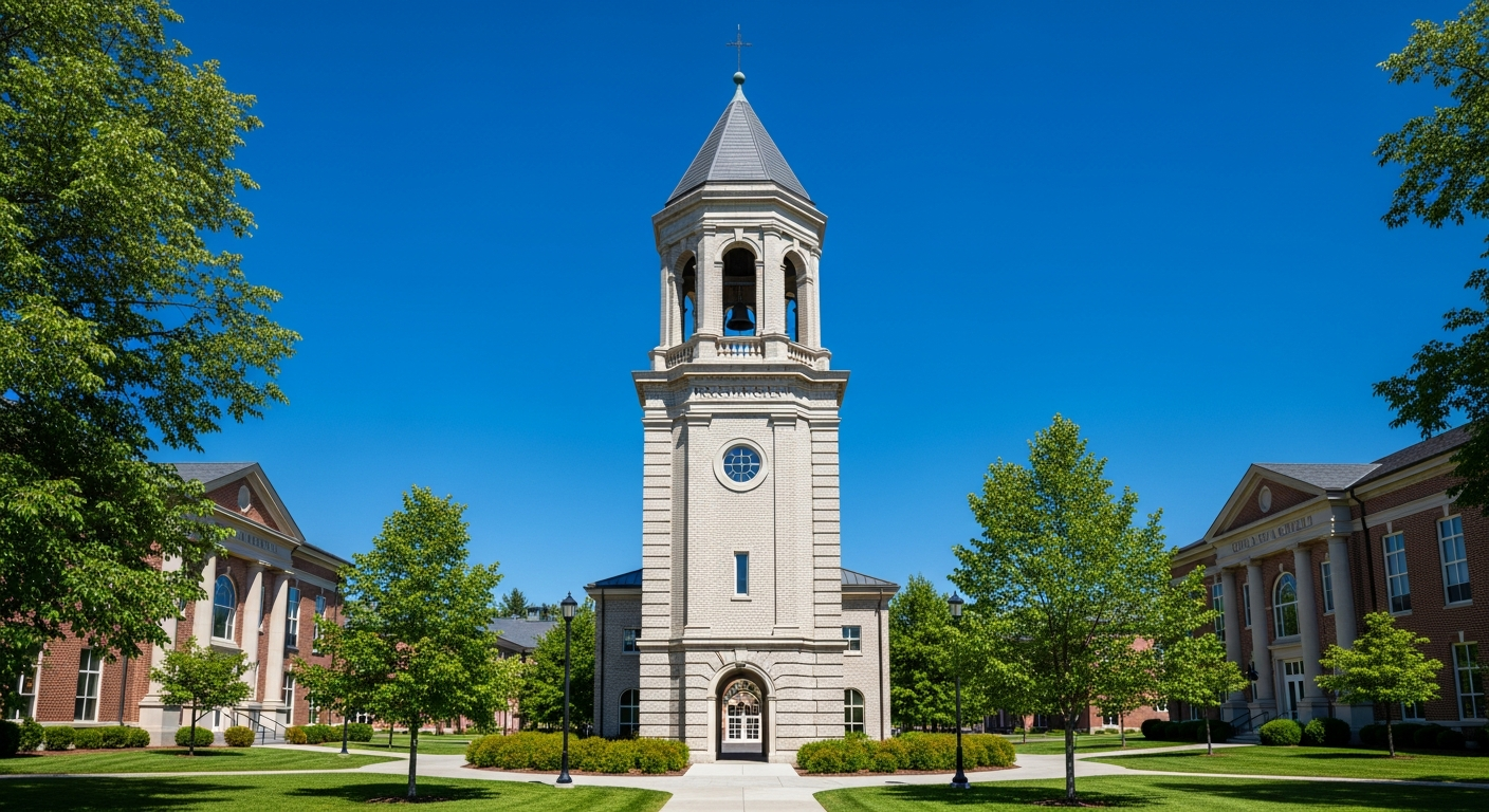campus bell tower, clock tower, or landmark building