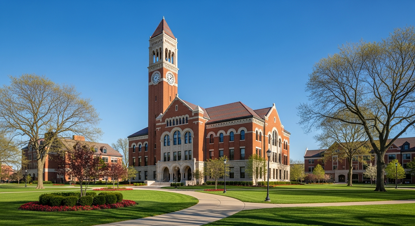 campus bell tower, clock tower, or landmark building