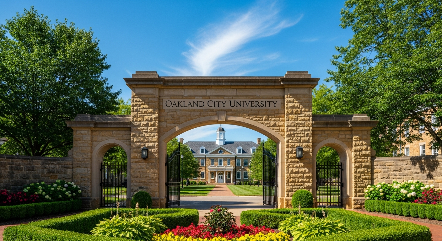 iconic campus entrance gate or sign