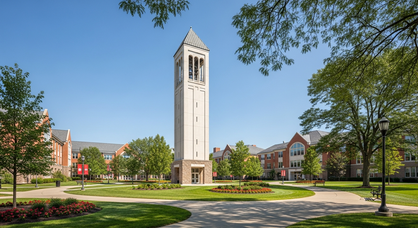 campus bell tower, clock tower, or landmark building