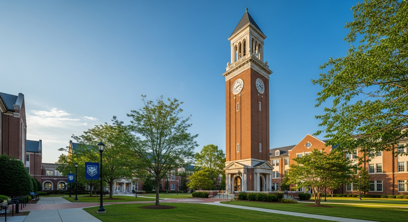 campus bell tower, clock tower, or landmark building