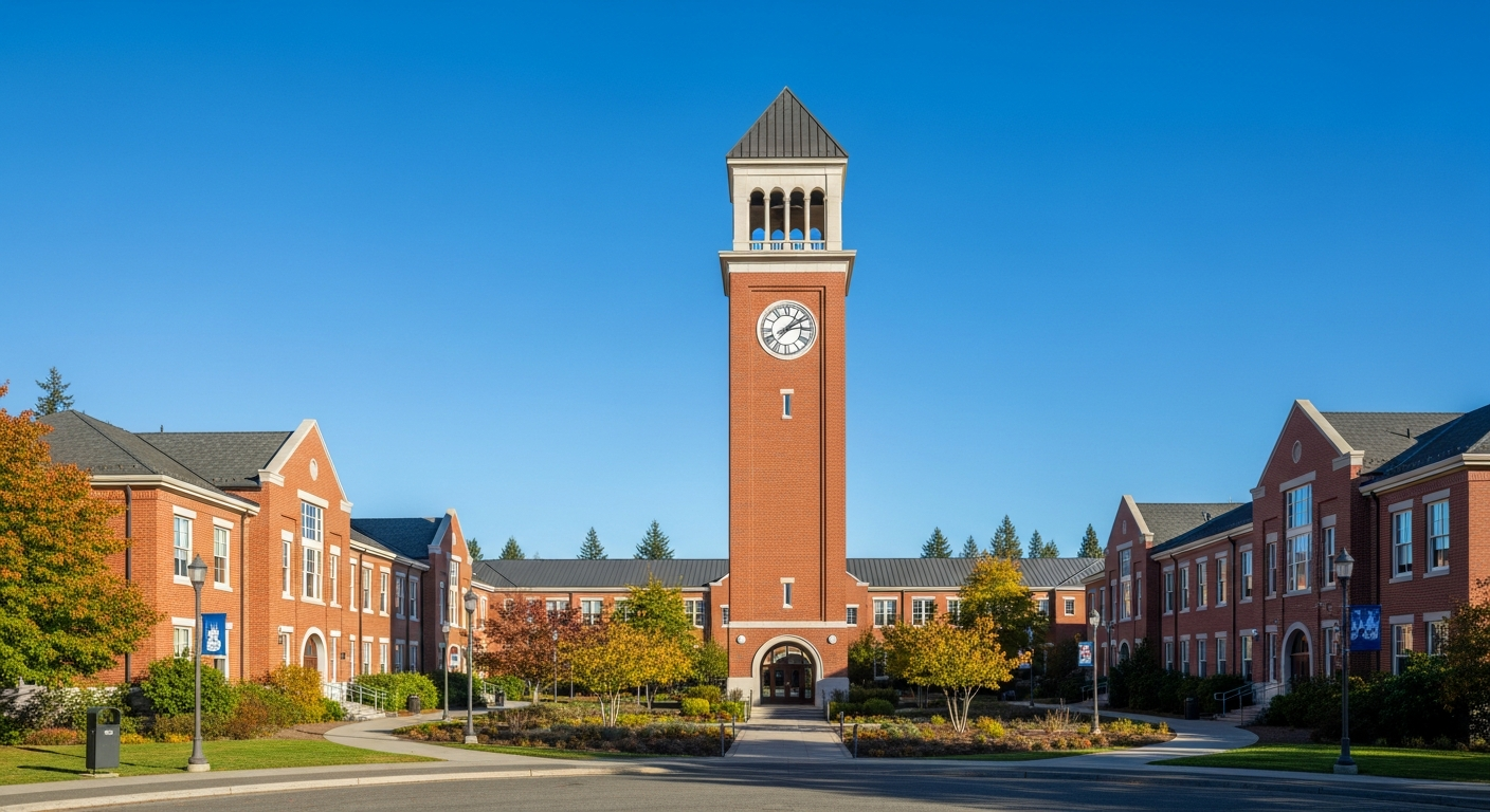 campus bell tower, clock tower, or landmark building