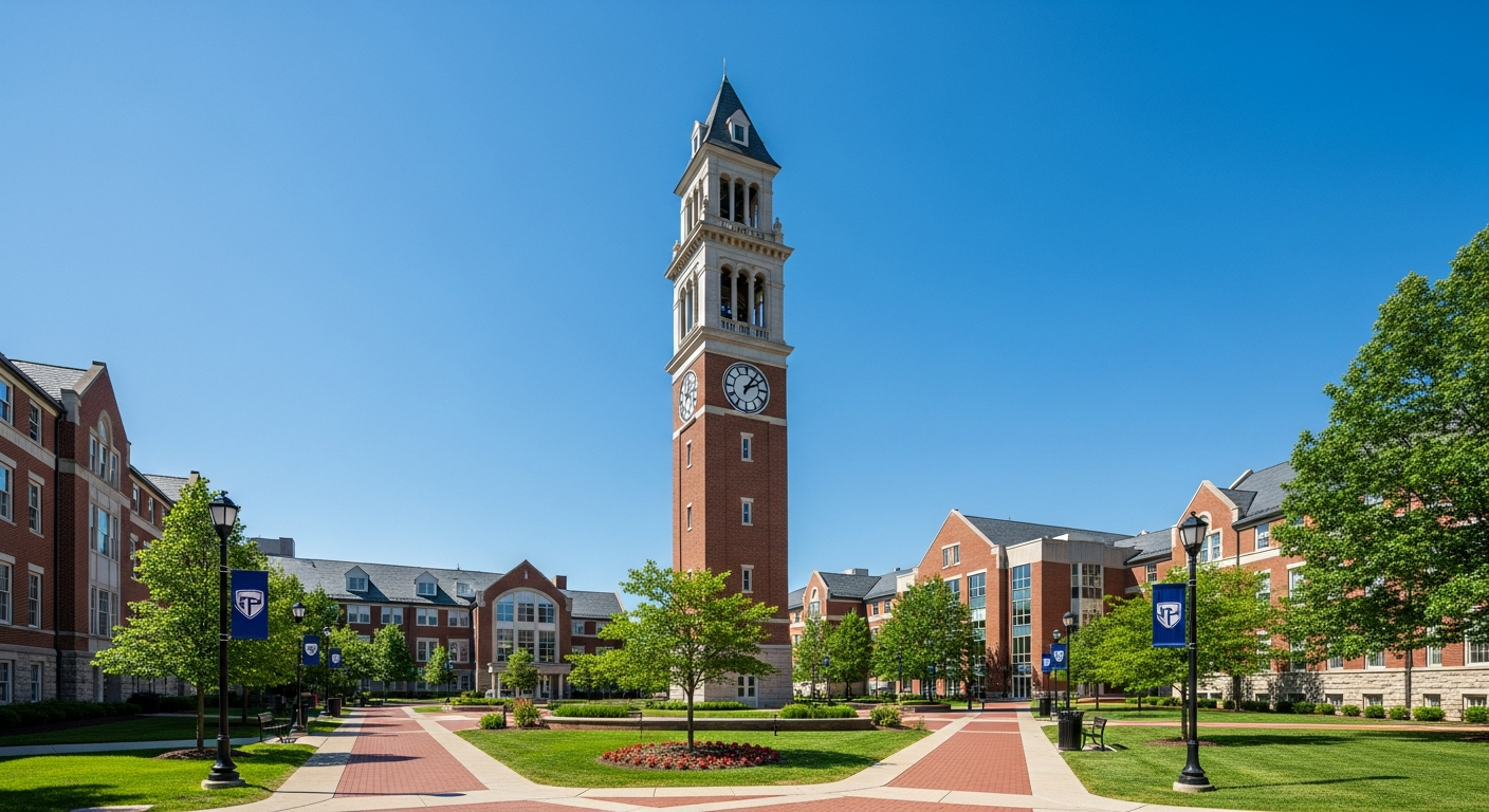campus bell tower, clock tower, or landmark building