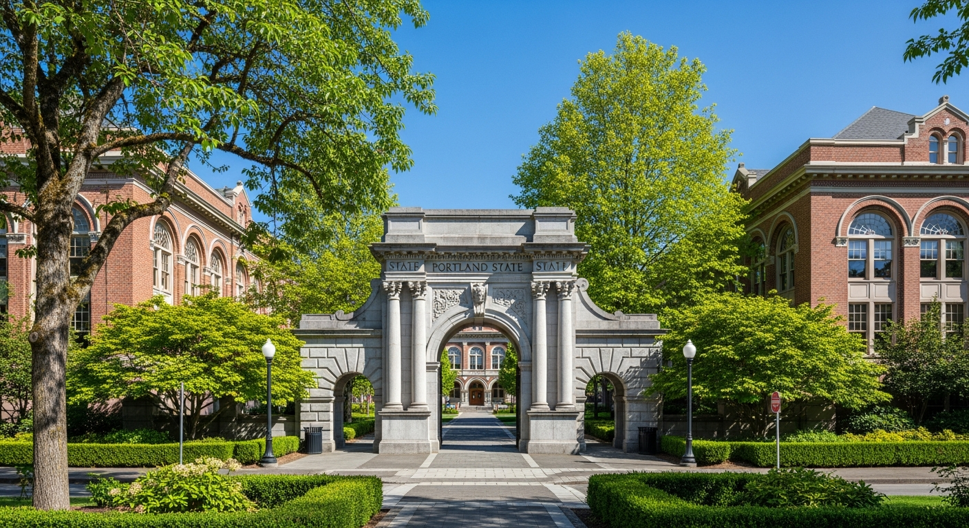 iconic campus entrance gate or sign