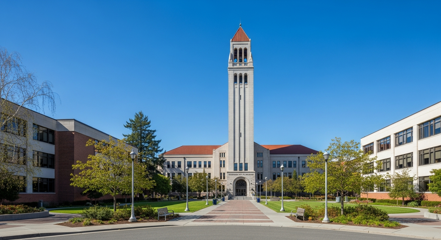 campus bell tower, clock tower, or landmark building