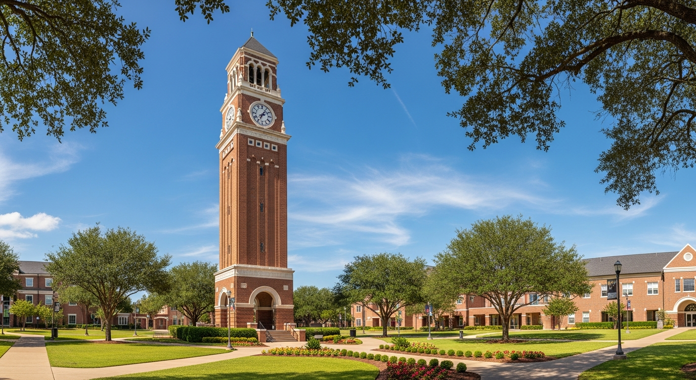 campus bell tower, clock tower, or landmark building