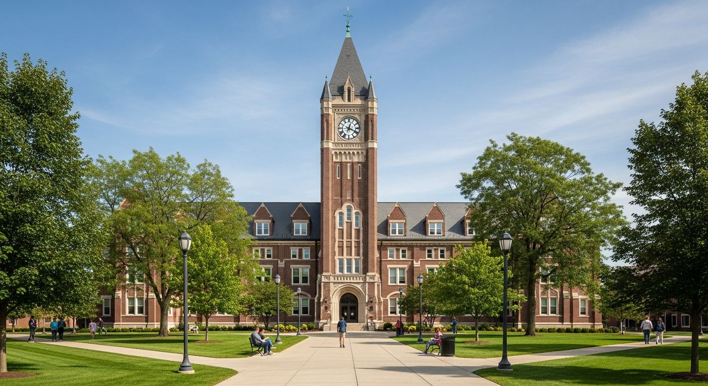 campus bell tower, clock tower, or landmark building
