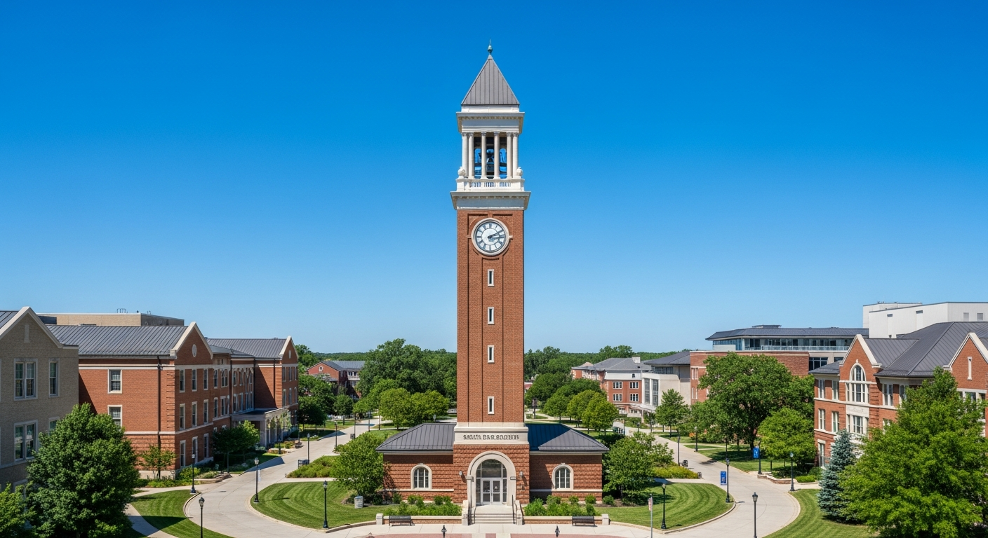 campus bell tower, clock tower, or landmark building
