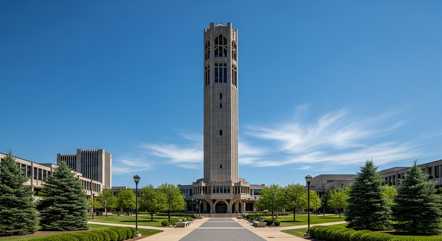 campus bell tower, clock tower, or landmark building