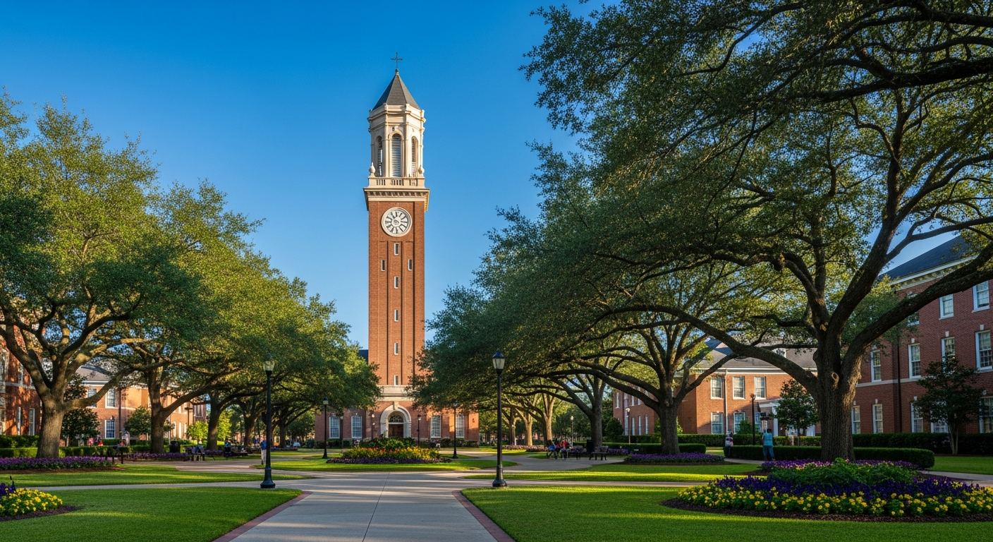 campus bell tower, clock tower, or landmark building