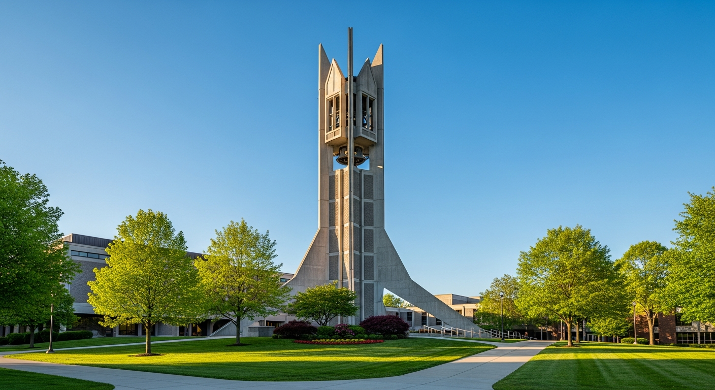 campus bell tower, clock tower, or landmark building