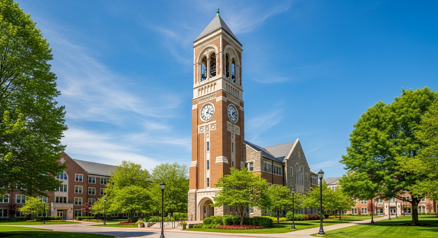 campus bell tower, clock tower, or landmark building