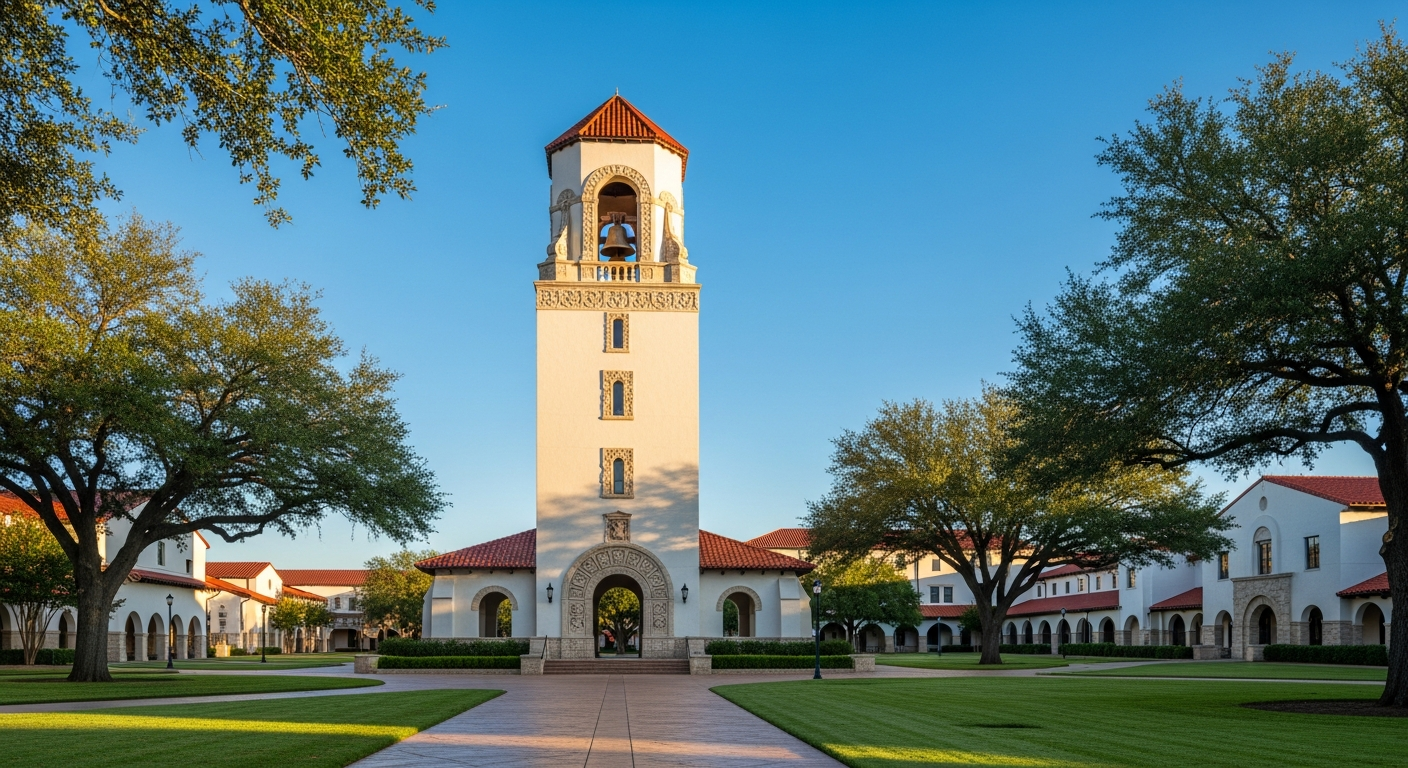 campus bell tower, clock tower, or landmark building