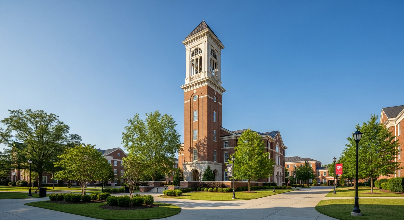 campus bell tower, clock tower, or landmark building