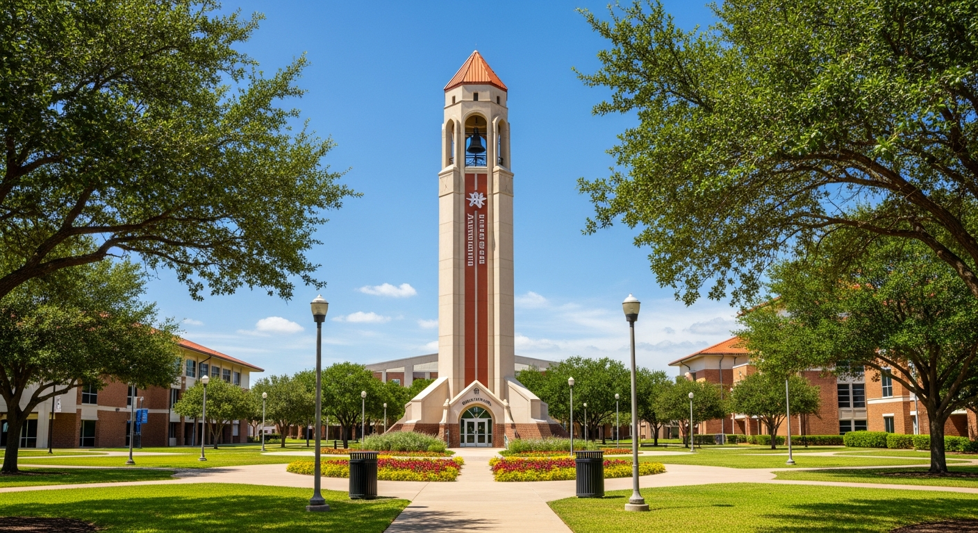 campus bell tower, clock tower, or landmark building