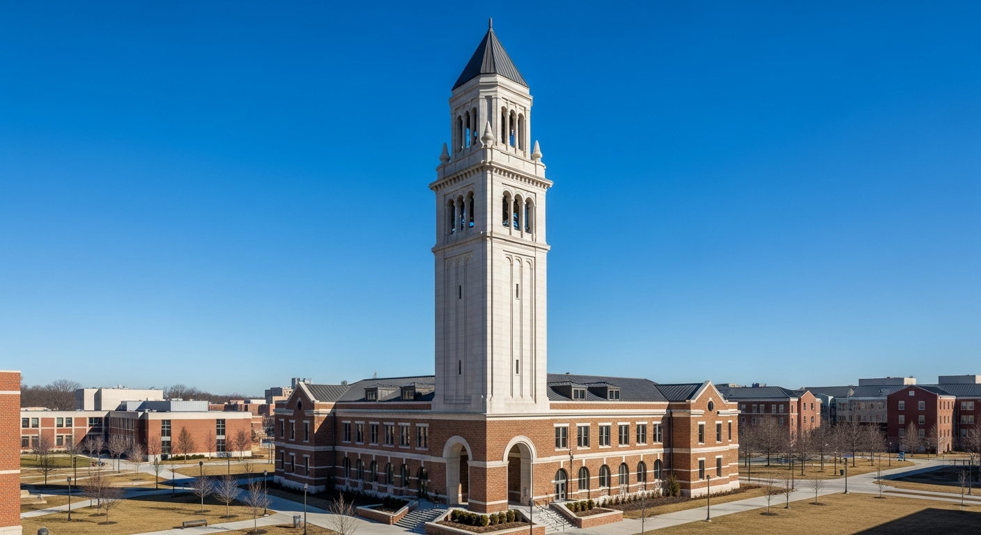 campus bell tower, clock tower, or landmark building