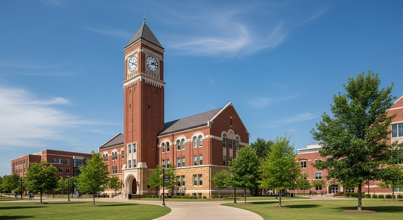 campus bell tower, clock tower, or landmark building