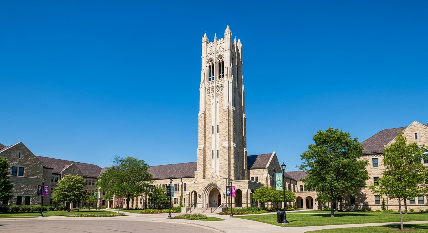 campus bell tower, clock tower, or landmark building