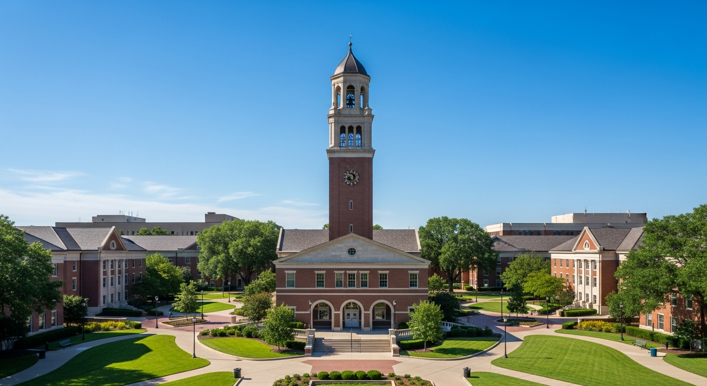campus bell tower, clock tower, or landmark building