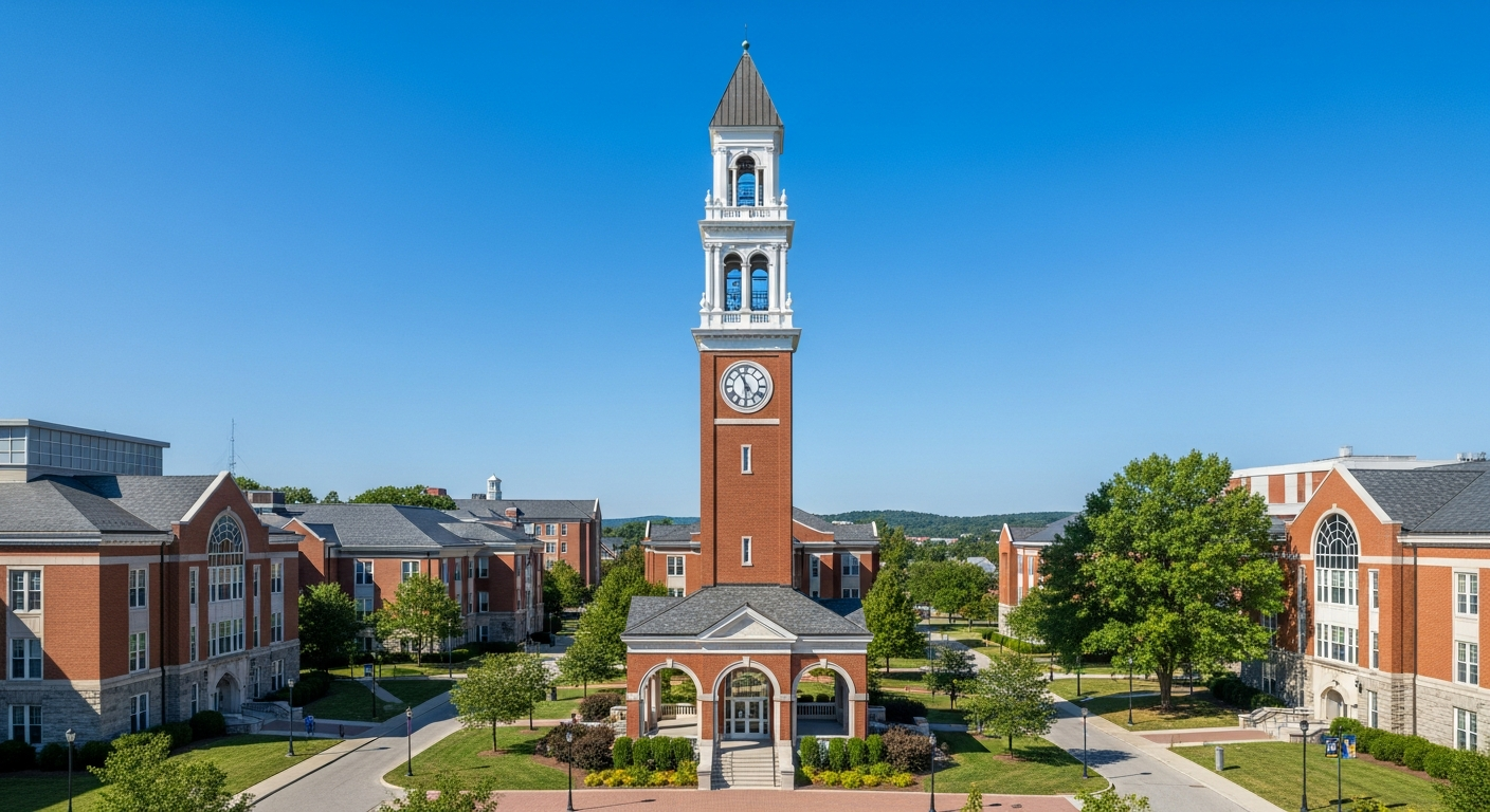campus bell tower, clock tower, or landmark building