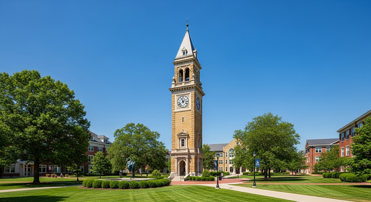 campus bell tower, clock tower, or landmark building