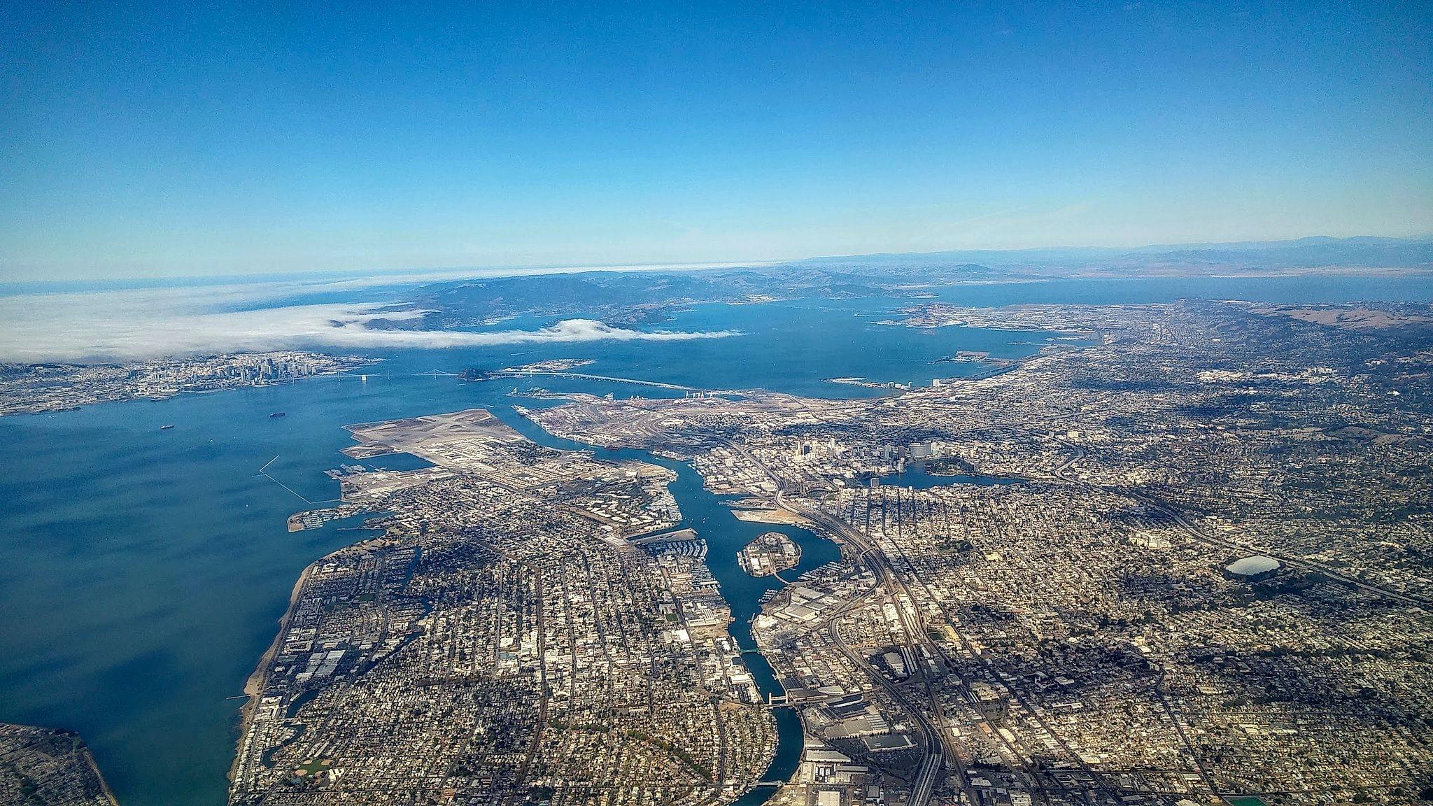 The East Bay region of the San Francisco Bay Area, with San Francisco and Marin County in the background.