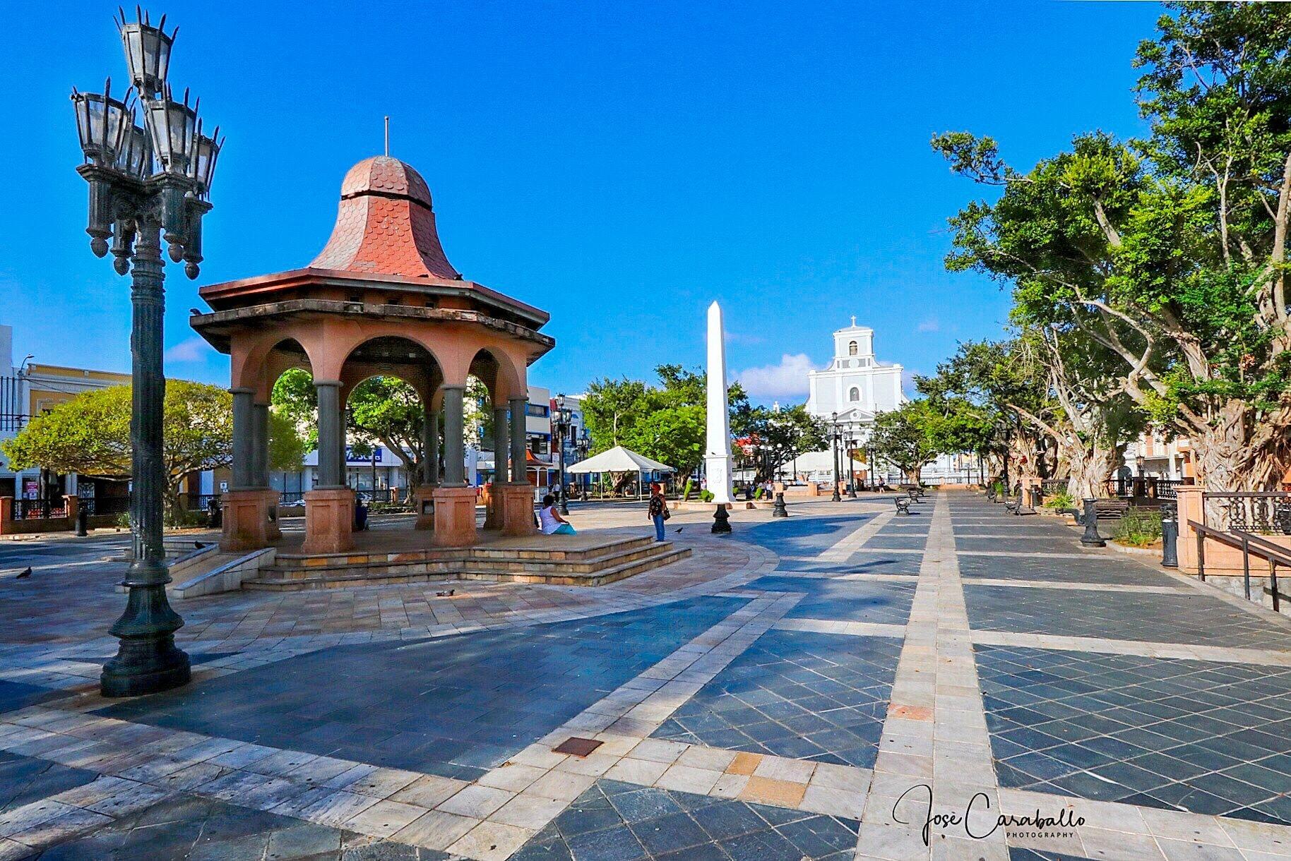 Arecibo central plaza with the catholic church. Puerto Rico